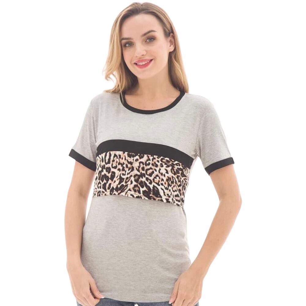Bearsland Women’s Maternity Nursing Top Short Sleeve Patchwork Breastfeeding Tee